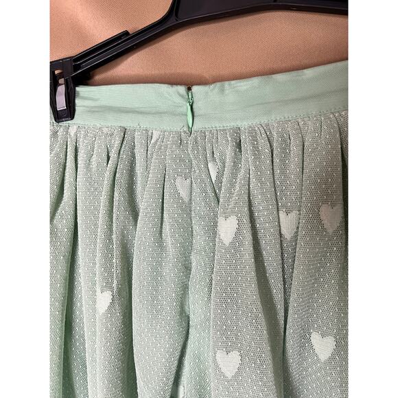 Unique Vintage Mint Green Mesh Tulle Heart Mini Skirt S 4 NWT - Picture 4 of 7